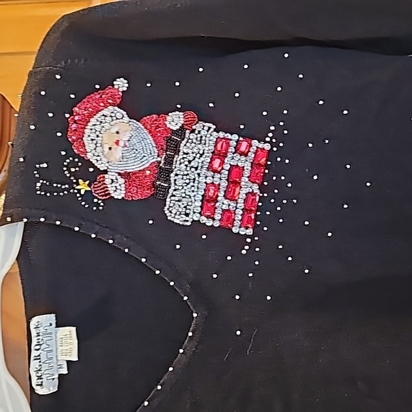 Jack B Quick Women's Sweater Beaded Santa in a Chimney - Picture 2 of 5